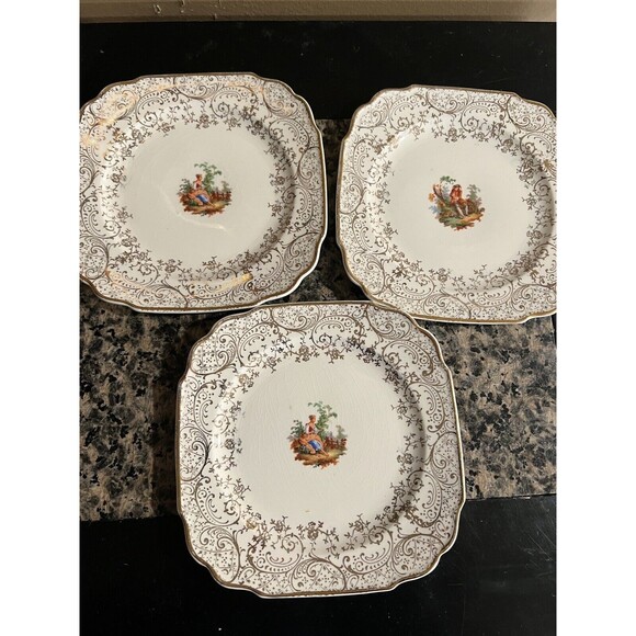 Royal China Plates Lot Of 3 Warranted 22kt Gold Square Vintage Salad Dessert - Picture 1 of 8